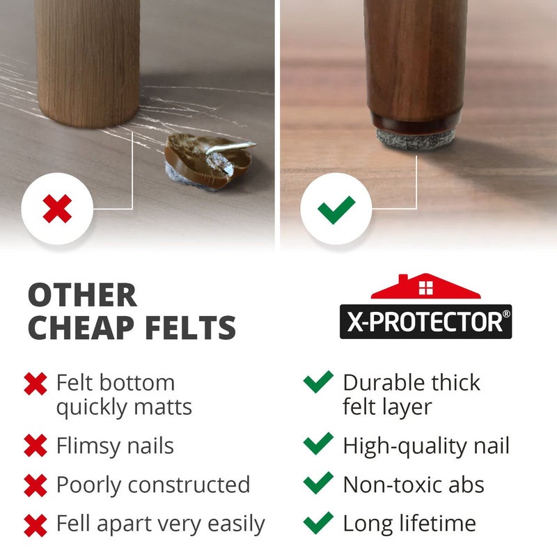 X-Protector Nail-on Felt Pads X-PROTECTOR 40 PCS - 0.8" Felt Furniture Pads - Felt Chair Pads for Hardwood Floors - Floor Protectors for Furniture Legs - Furniture Sliders for Hardwood Floors (20mm)! - Image 4